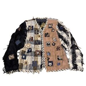 Vintage Crystal Handwoven Jacket CottageCore Boho Fringe Patchwork Size Large